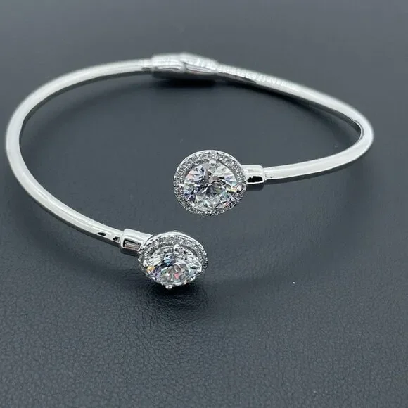 Bypass Bracelet Sterling Silver Simulated Diamonds Round Cut Absolute 4.28ctw - Picture 6 of 14